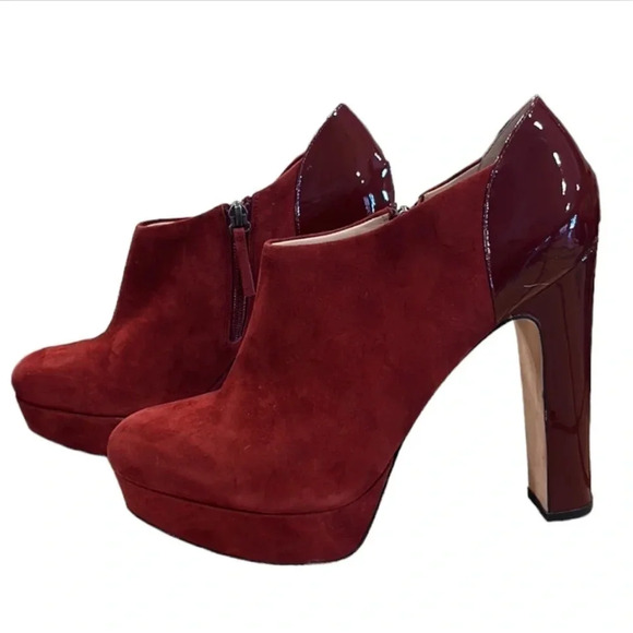 Barneys New York Shoes - Barneys New York Co-Op Burgundy Suede Platform Ankle Booties Size 9